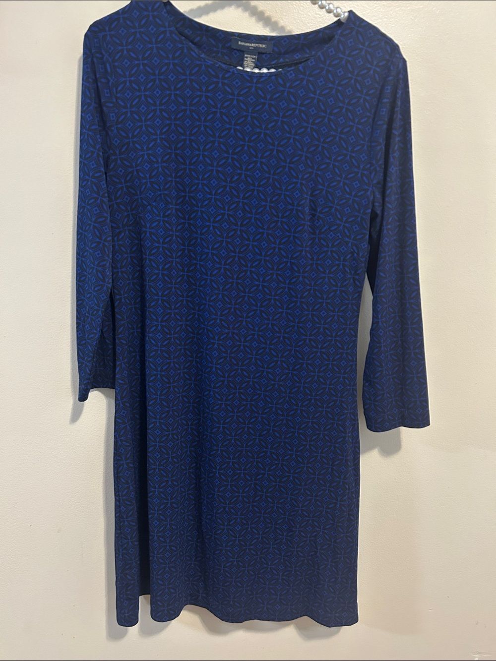 Banana Republic Blue Geometric Shift Dress M 3/4 Sleeve